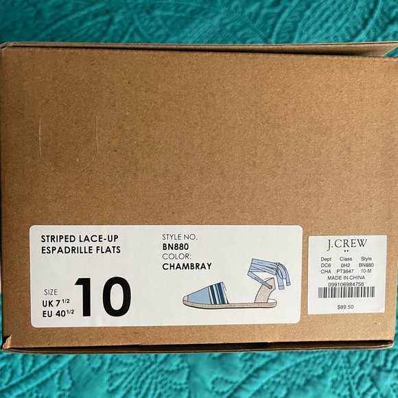 NWT Stripped Lace Up Espadrille- JCREW- Size 10 - Picture 6 of 13